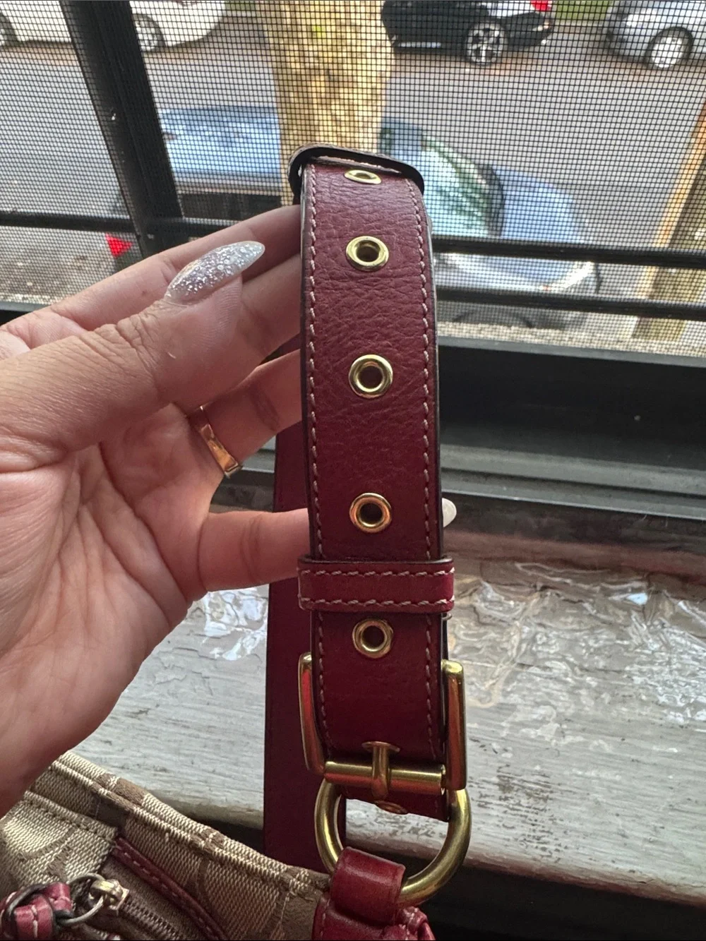 Coach Signature Canvas with red leather trim
